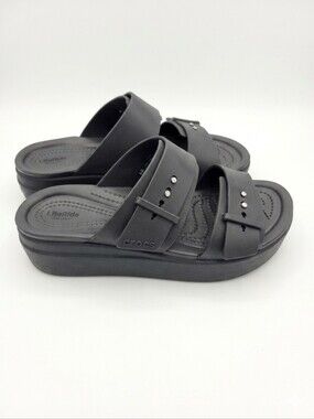 Crocs LiteRide Brooklyn Buckle Low Wedge Platform Sandal Women 7 Black